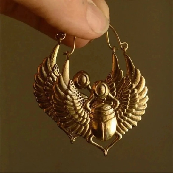 Anthropologie Jewelry - Big Beetle-Egyptian 18k Scarab Talisman Good Luck Earrings